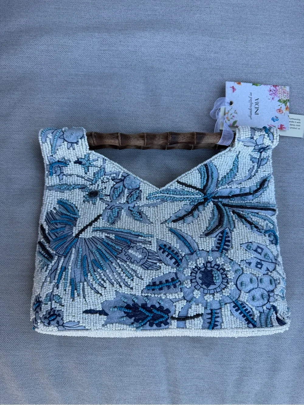 Viral Beaded Blue Toile Bamboo Sequin Statement Bag TJMaxx Marshalls NWT